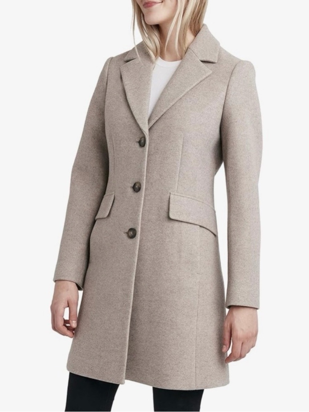Tahari Tailored Single-Breasted Trench Coat in Taupe